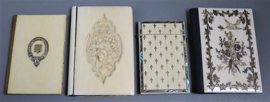 Four Victorian ivory card cases, largest 11 x 8cm